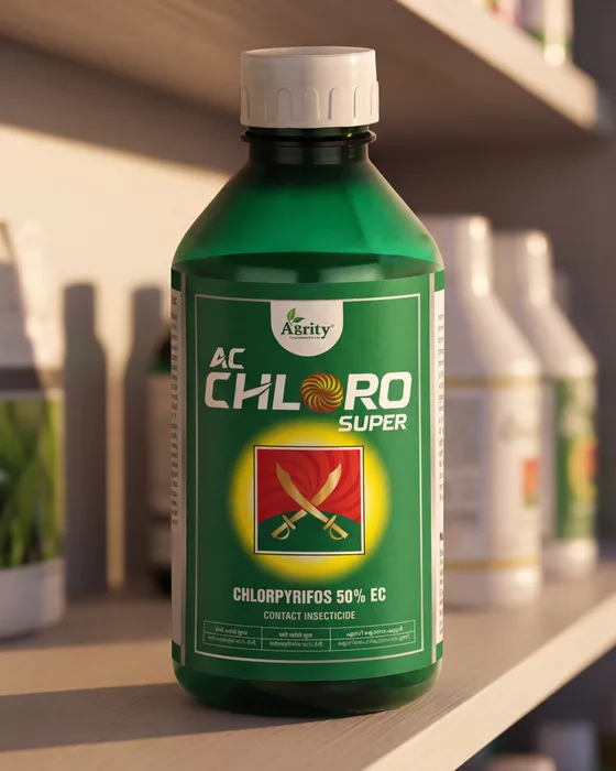 The same bottle on a wooden shop shelf in soft daylight, stock blurred behind it